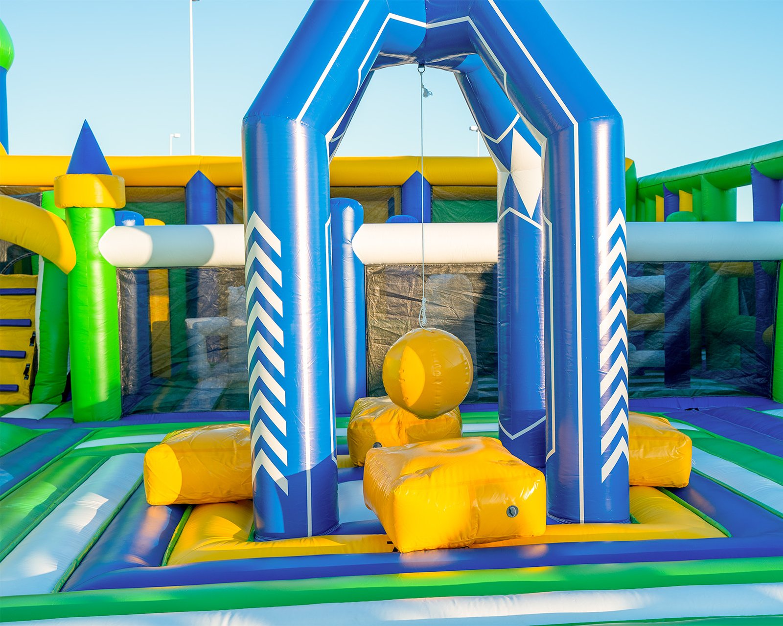 Inflatable wrecking ball game on one of the world's largest bounce houses